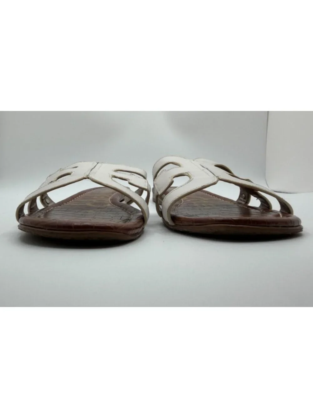 Sam Edelman Bay Slides Sandals White Leather Women Size 9M Cutout Logo Strap